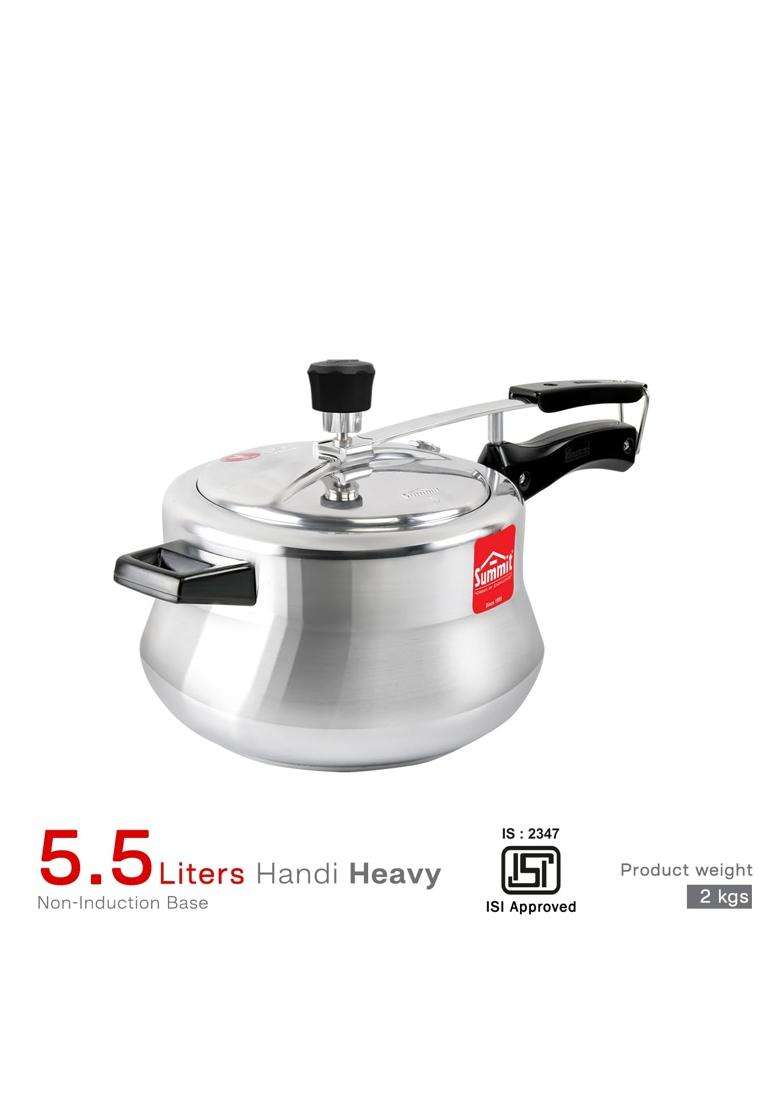 SUMMIT Inner Lid Handi Cooking Pot Non-Induction Base Aluminium Pressure Cooker | 5.5 L | 5.8 Qt - Indya