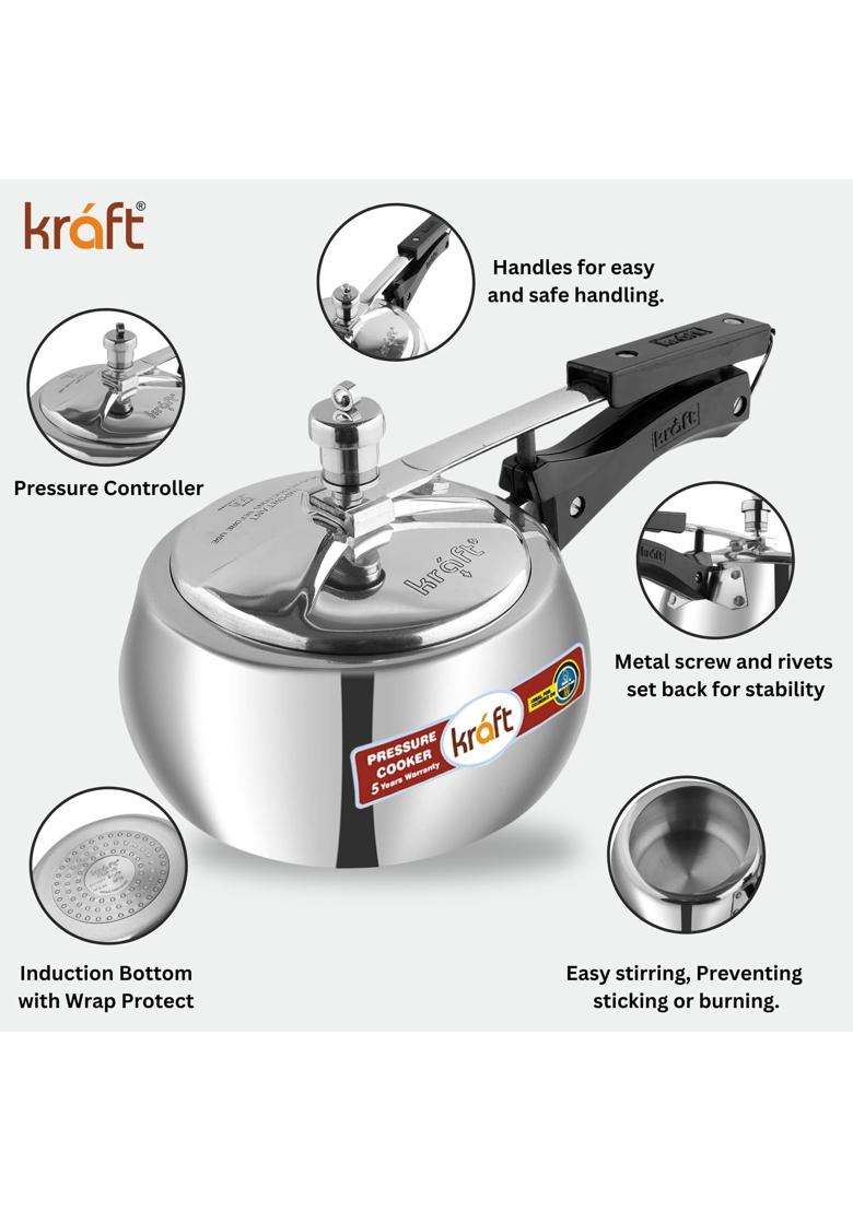 Kraft- follow your imagination Kraft Stylo Handi Cooking Pot Shaped Aluminium Inner Lid Pressure Cooker Large | 5.5 L | 5.8 Qt - Indya
