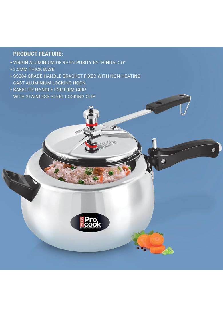 MILTON Pro cook Curve Pressure Cooker with Inner Lid | 5 L | 5.3 Qt - Indya