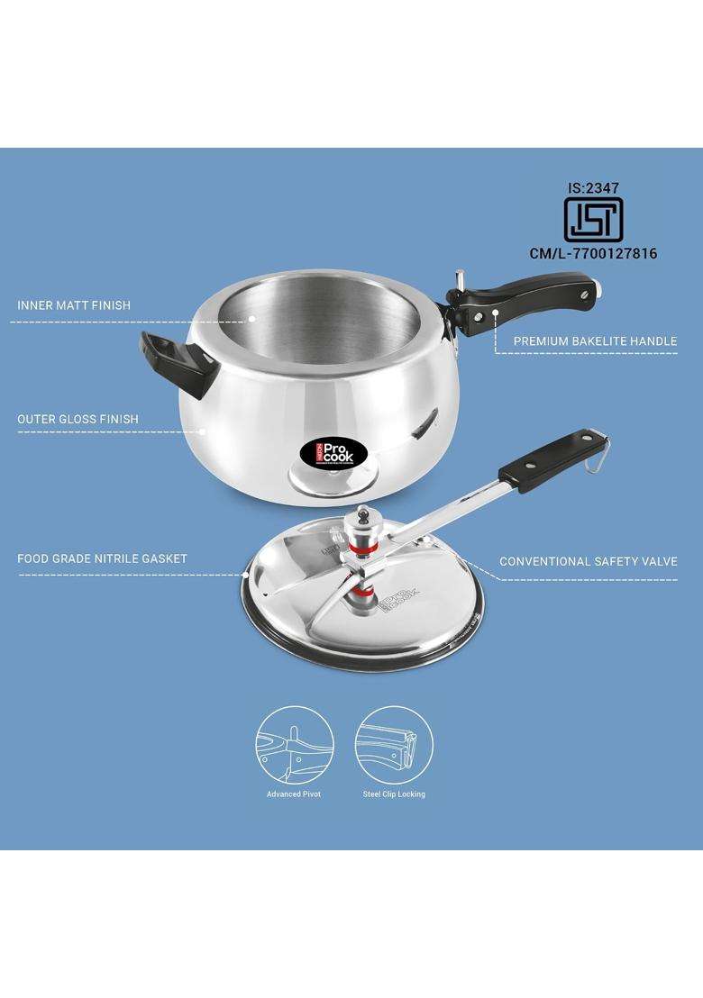 MILTON Pro cook Curve Pressure Cooker with Inner Lid | 5 L | 5.3 Qt - Indya