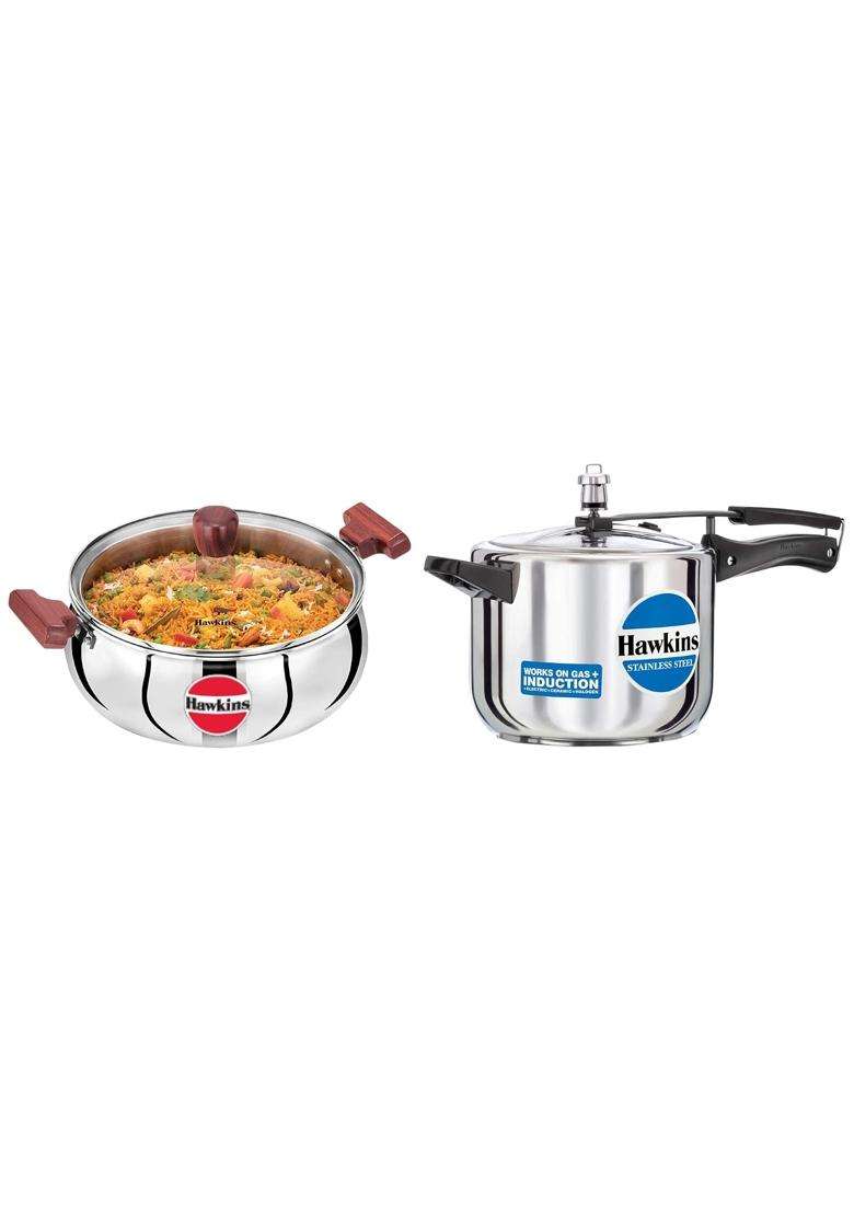 Hawkins Pressure Cooker | 5 L | 5.3 Qt | Induction Compatible | With Lid - Indya