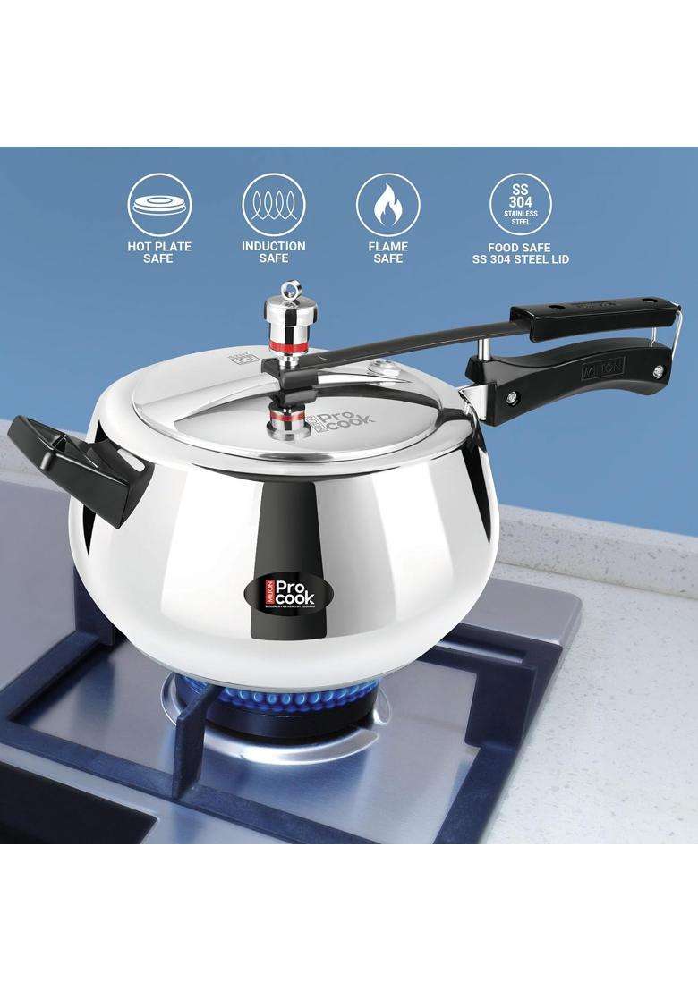 MILTON Pro cook 3-Layer Thick Triply Bottom I Induction Cookware and Gas Stove Friendly Stainless | 5 L | 5.3 Qt - Indya
