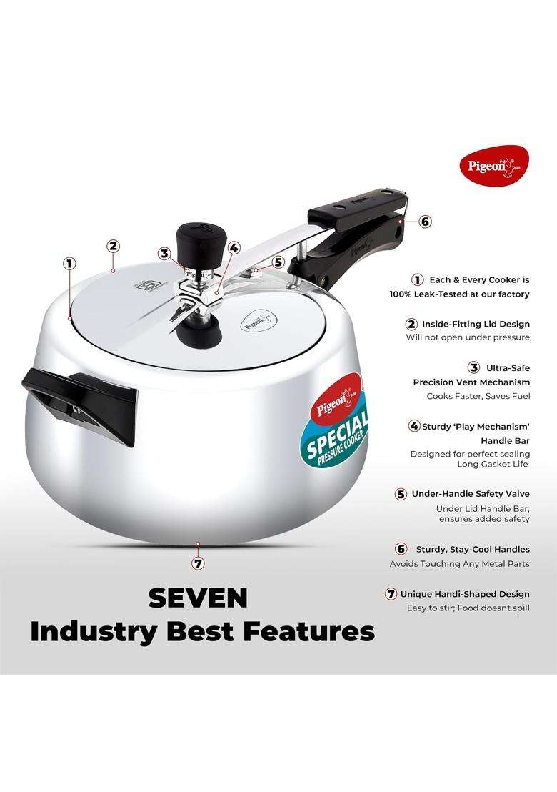Pigeon Special Pressure Cooker Aluminium Inner Lid Induction Base Capacity | 5 L | 5.3 Qt - Indya
