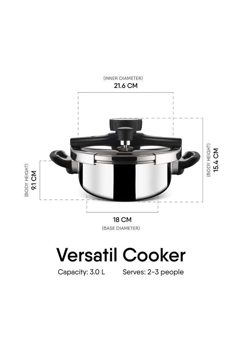 stahl Versatil Triply Pressure Cooker | 3 L | 3.2 Qt | Induction Compatible - Indya