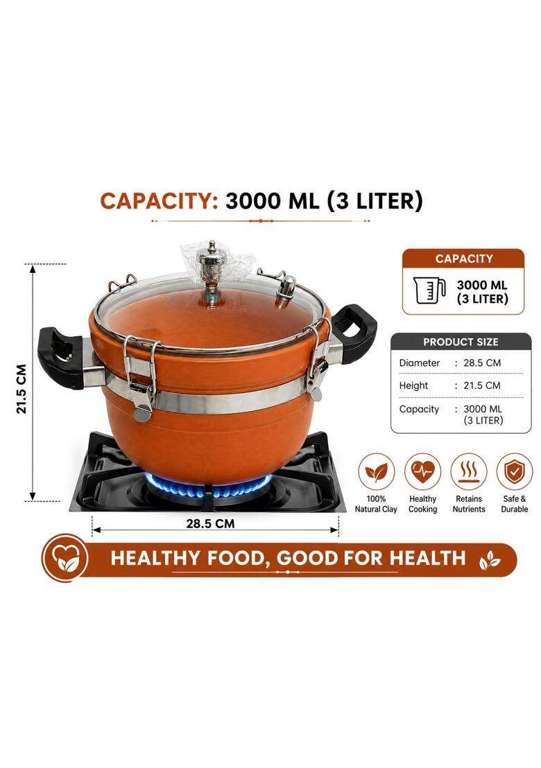 Matti Shree Clay Cooker with Glass Lid | 3 L | 3.2 Qt - Indya
