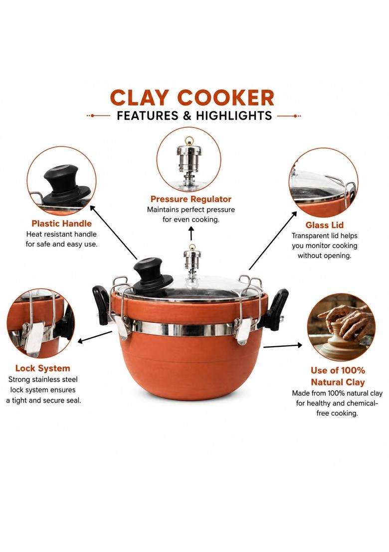 Matti Shree Clay Cooker with Glass Lid | 3 L | 3.2 Qt - Indya