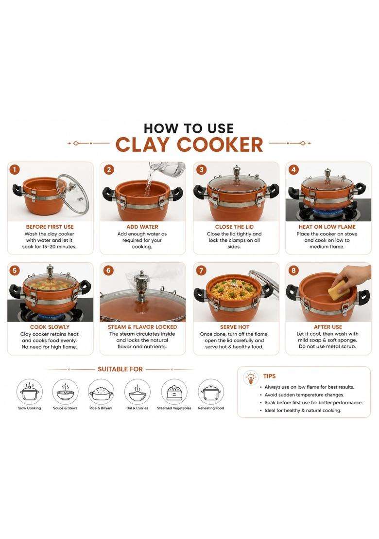 Matti Shree Clay Cooker with Glass Lid | 3 L | 3.2 Qt - Indya