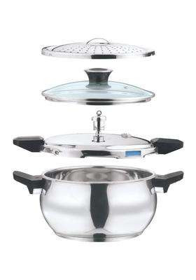 Vinod 18 8 Stainless Steel Magic Outer Lid Pressure Cooker | 5.5 L | 5.8 Qt | Induction Compatible