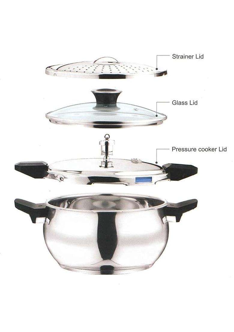 Vinod 18 8 Stainless Steel Magic Outer Lid Pressure Cooker | 5.5 L | 5.8 Qt | Induction Compatible - Indya