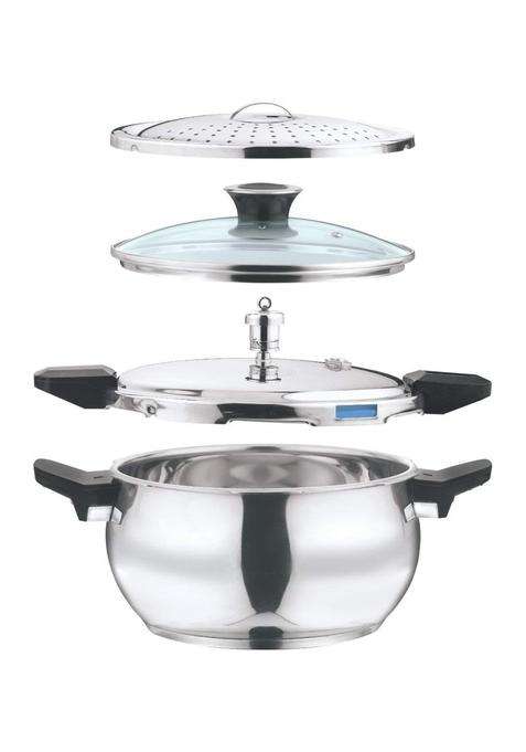 Vinod 18 8 Stainless Steel Magic Outer Lid Pressure Cooker | 5.5 L | 5.8 Qt | Induction Compatible