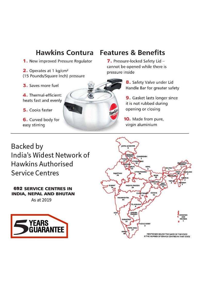 Hawkins Aluminium Pressure Cooker | 5 L | 5.3 Qt - Indya