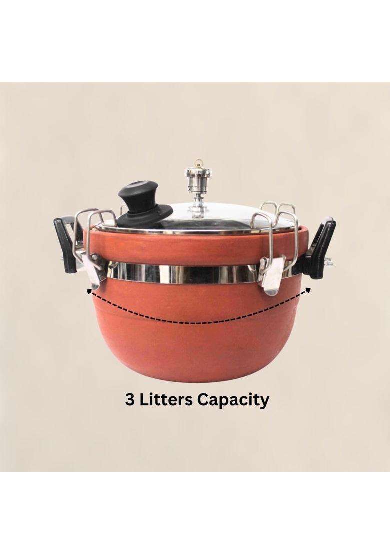 Terra Charms Clay Cooker Natural Mitti Pressure Cooking Pot | 3 L | 3.2 Qt - Indya