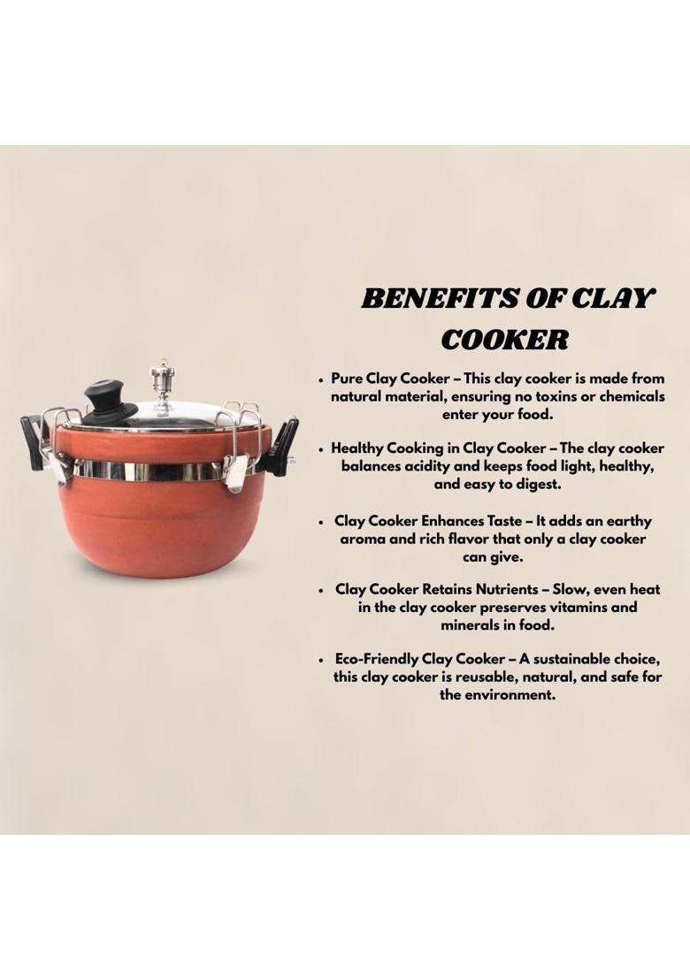 Terra Charms Clay Cooker Natural Mitti Pressure Cooking Pot | 3 L | 3.2 Qt - Indya