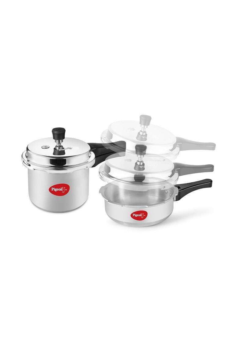 Pigeon By Stovekraft Mini Combi Aluminium Pressure Outer Lid Cooker Set | 3 L | 3.2 Qt | Induction Compatible - Indya