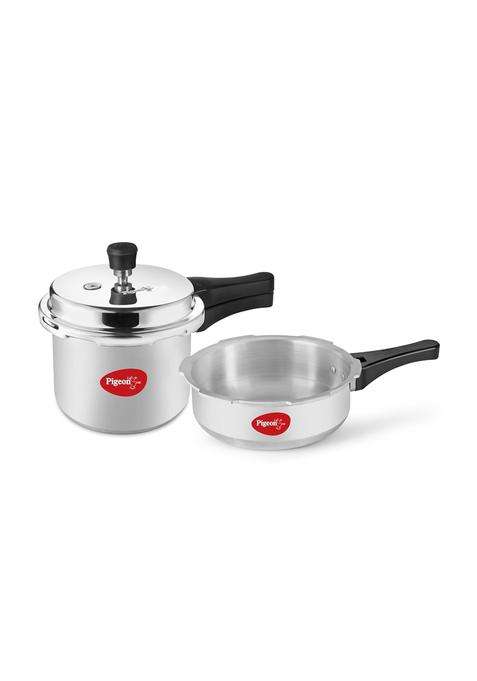 Pigeon By Stovekraft Mini Combi Aluminium Pressure Outer Lid Cooker Set | 3 L | 3.2 Qt | Induction Compatible