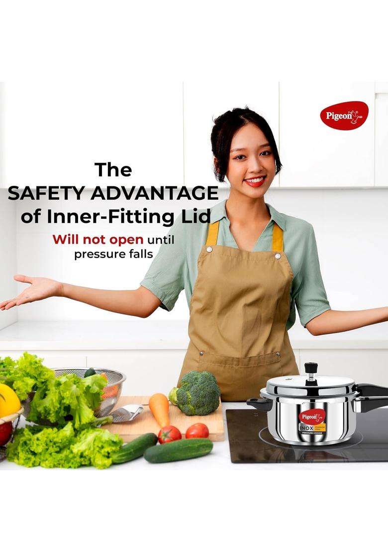 Pigeon Steel Pressure Pan | 5 L | 5.3 Qt | Induction Compatible | Dishwasher Safe - Indya