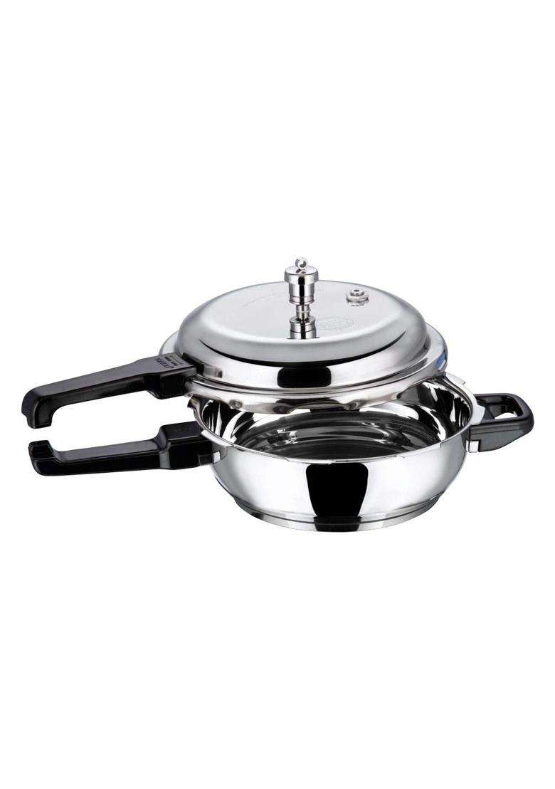 Vinod 18 8 Stainless Steel Outer Lid Sandwich Bottom Deep Pan Pressure Cooker | 3.5 L | 3.7 Qt | Induction Compatible - Indya