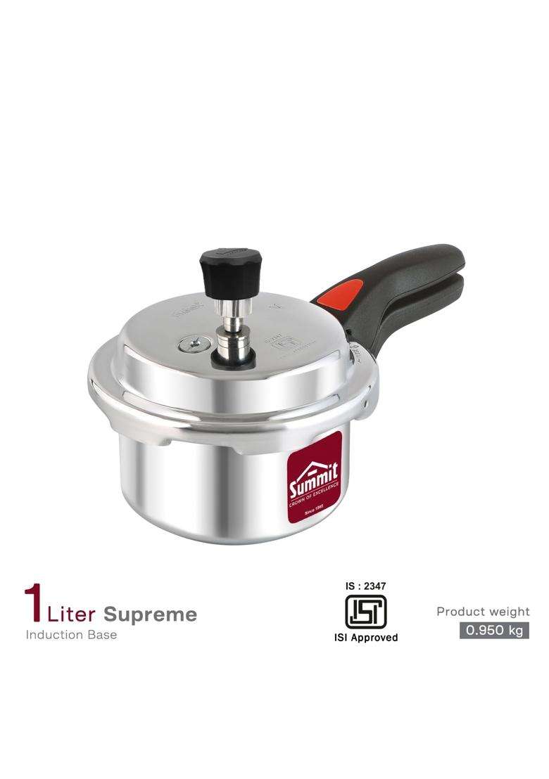 SUMMIT Outer Lid Non Induction Base Supreme Aluminium Pressure Cooker | 1 L | 1.1 Qt - Indya