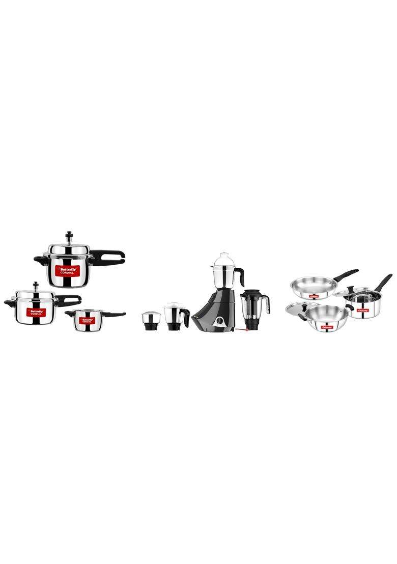 Butterfly Cordial 2 3 and Pressure Cookers | 5 L | 5.3 Qt | 22 cm | 8.7 Inch | 5-Piece Set | With Lid - Indya