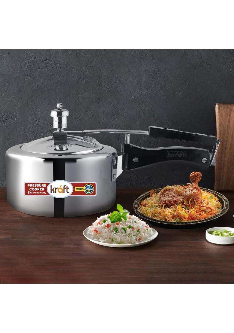 Kraft- follow your imagination Kraft Classic Aluminium Inner Lid Pressure Cooker Large | 5 L | 5.3 Qt | Induction Compatible - Indya