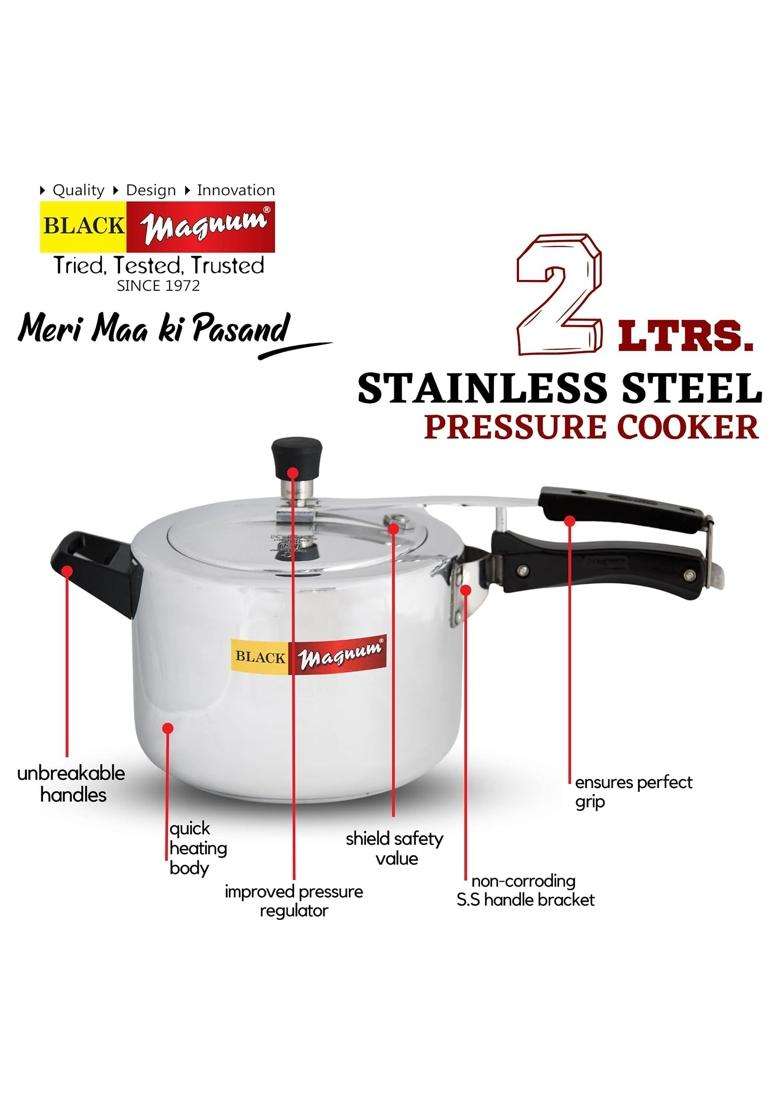 Black Magnum Basics WPR-2 Aluminium Induction Compatible Inner Lid Pressure Cooker | 2 L | 2.1 Qt - Indya