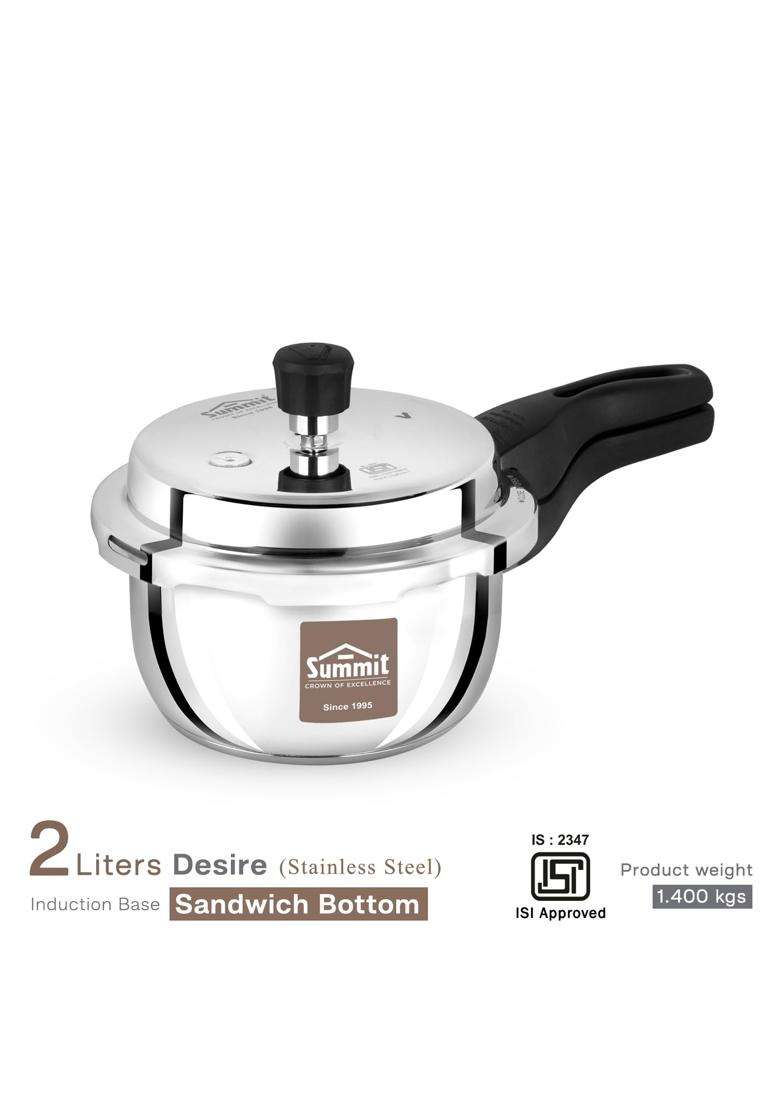 SUMMIT Outer Lid Induction Base Desire Stainless Steel Pressure Cooker | 2 L | 2.1 Qt - Indya