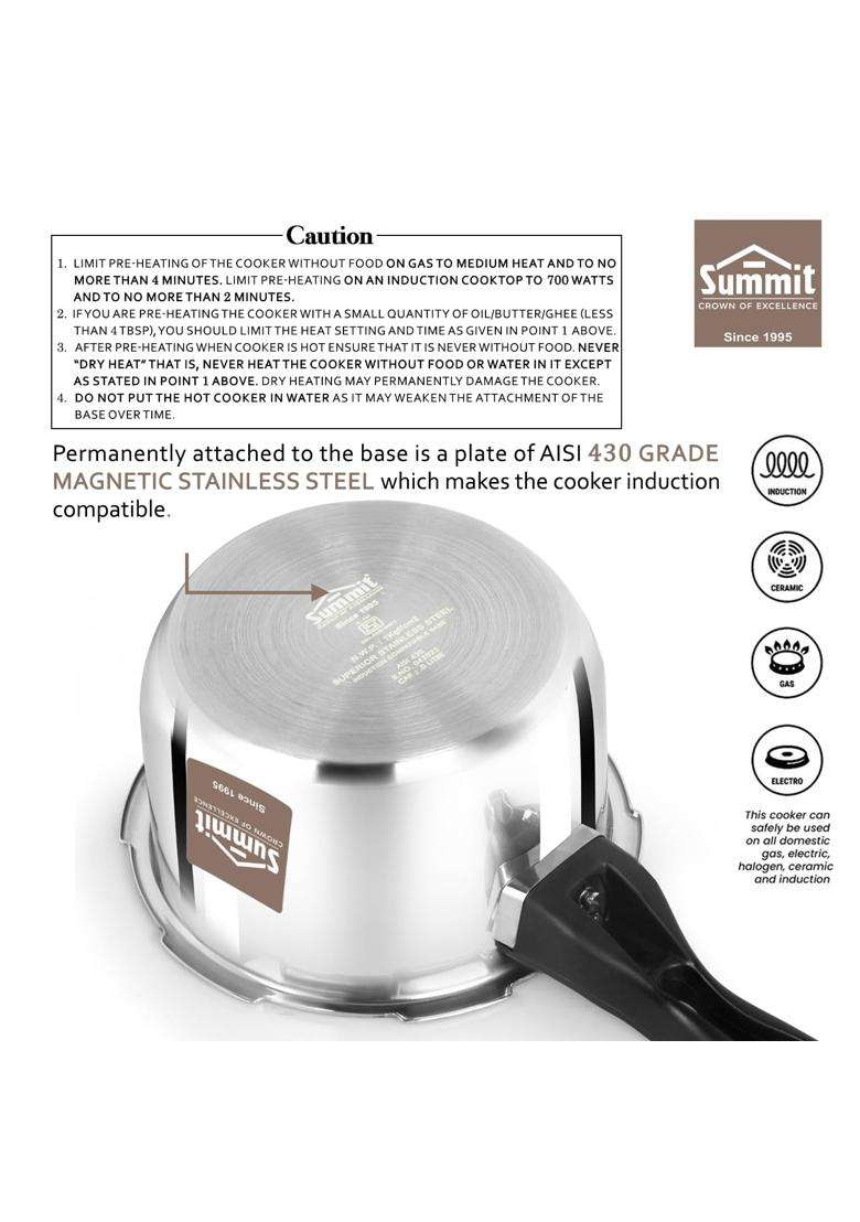 SUMMIT Outer Lid Induction Base Desire Stainless Steel Pressure Cooker | 2 L | 2.1 Qt - Indya