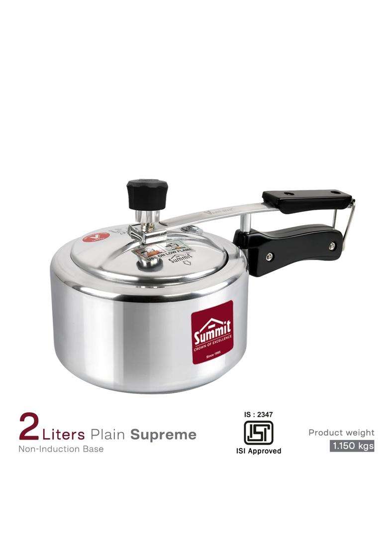 SUMMIT Inner Lid Plain Induction Base Supreme Aluminium Pressure Cooker | 2 L | 2.1 Qt - Indya
