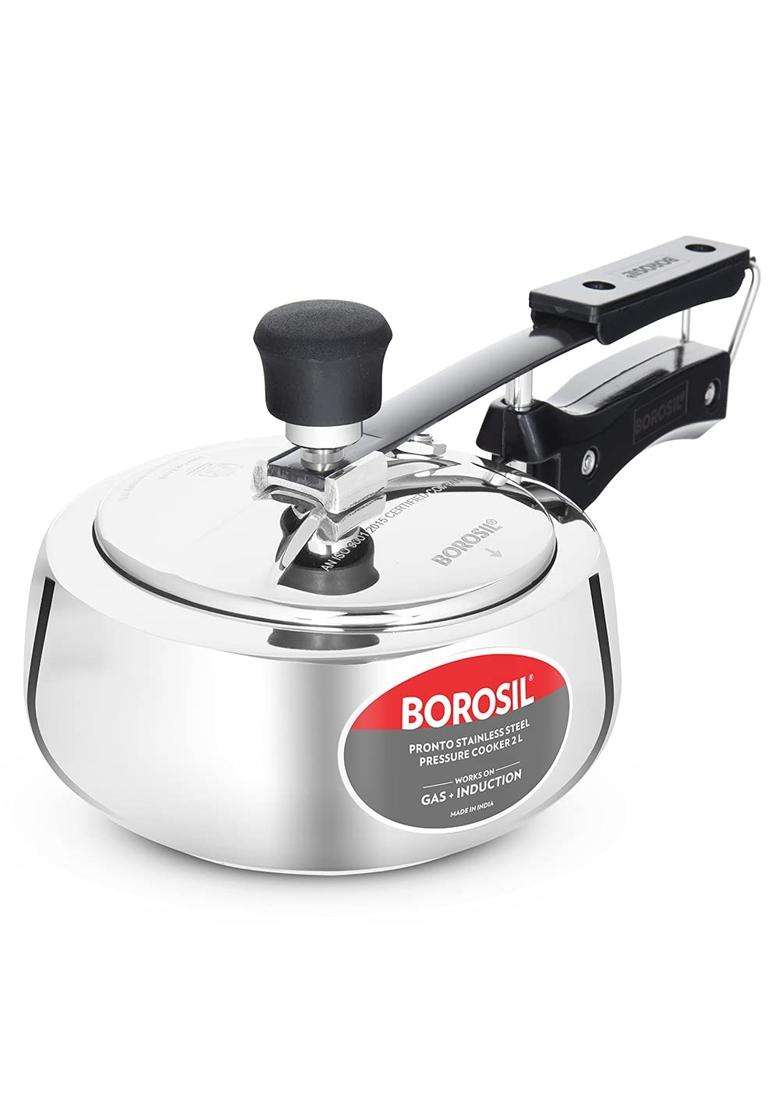 Borosil Pronto Stainless Steel Pressure Cooker with Inner Lid | 2 L | 2.1 Qt | Induction Compatible | Food Safe - Indya