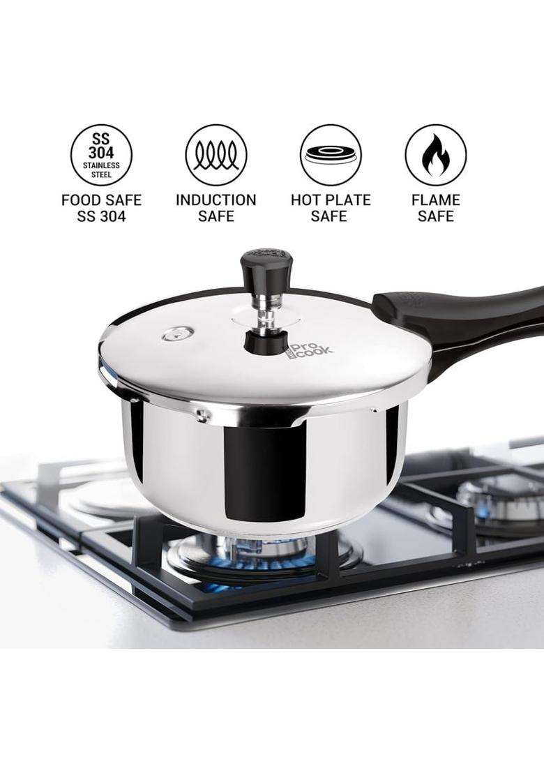 MILTON Pro Cook Sandwich Bottom Stainless Steel Pressure Cooker with Outer Lid | 2 L | 2.1 Qt | Induction Compatible | Food Safe - Indya
