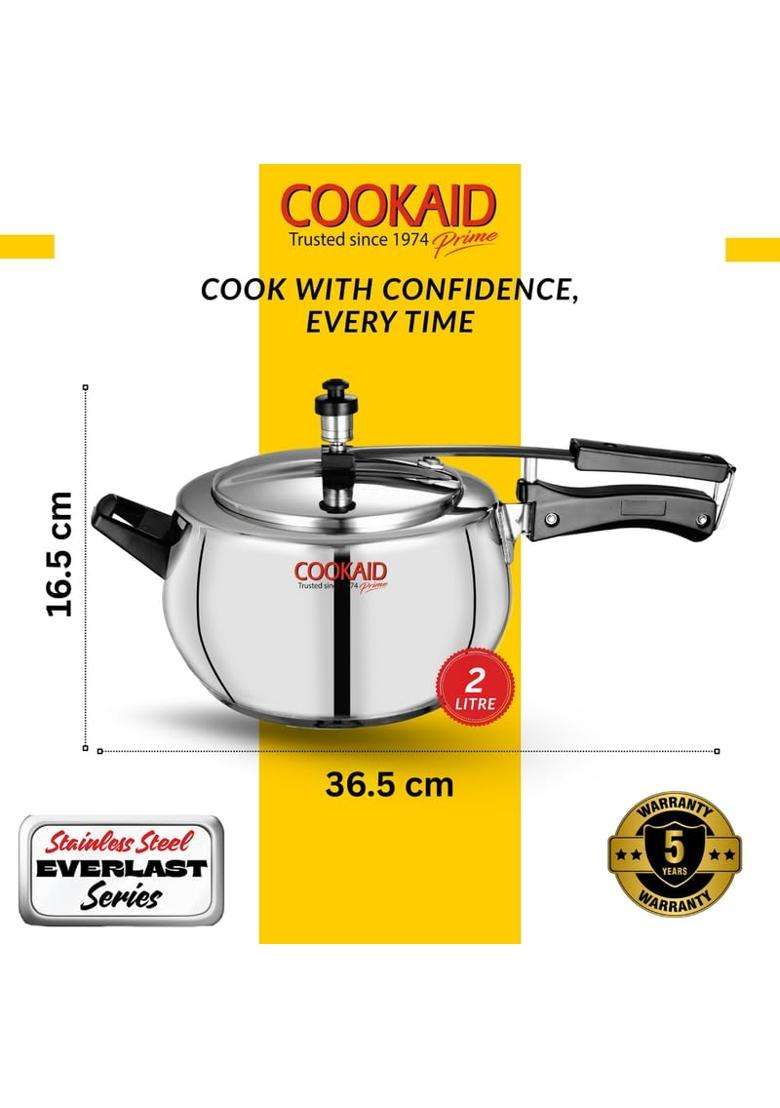 Cookaid Stainless Steel Pressure Cooker with Inner Lid Induction and Gas Stove | 2 L | 2.1 Qt - Indya