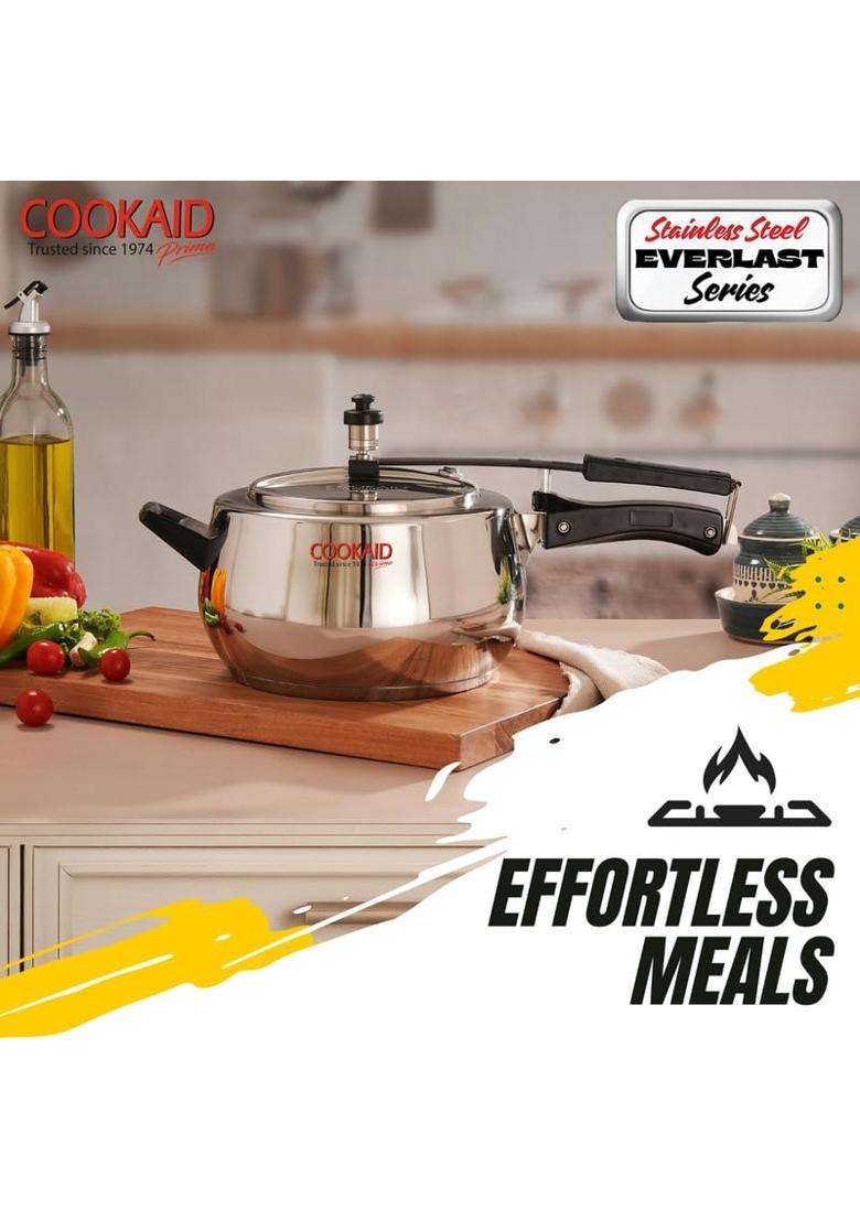Cookaid Stainless Steel Pressure Cooker with Inner Lid Induction and Gas Stove | 2 L | 2.1 Qt - Indya
