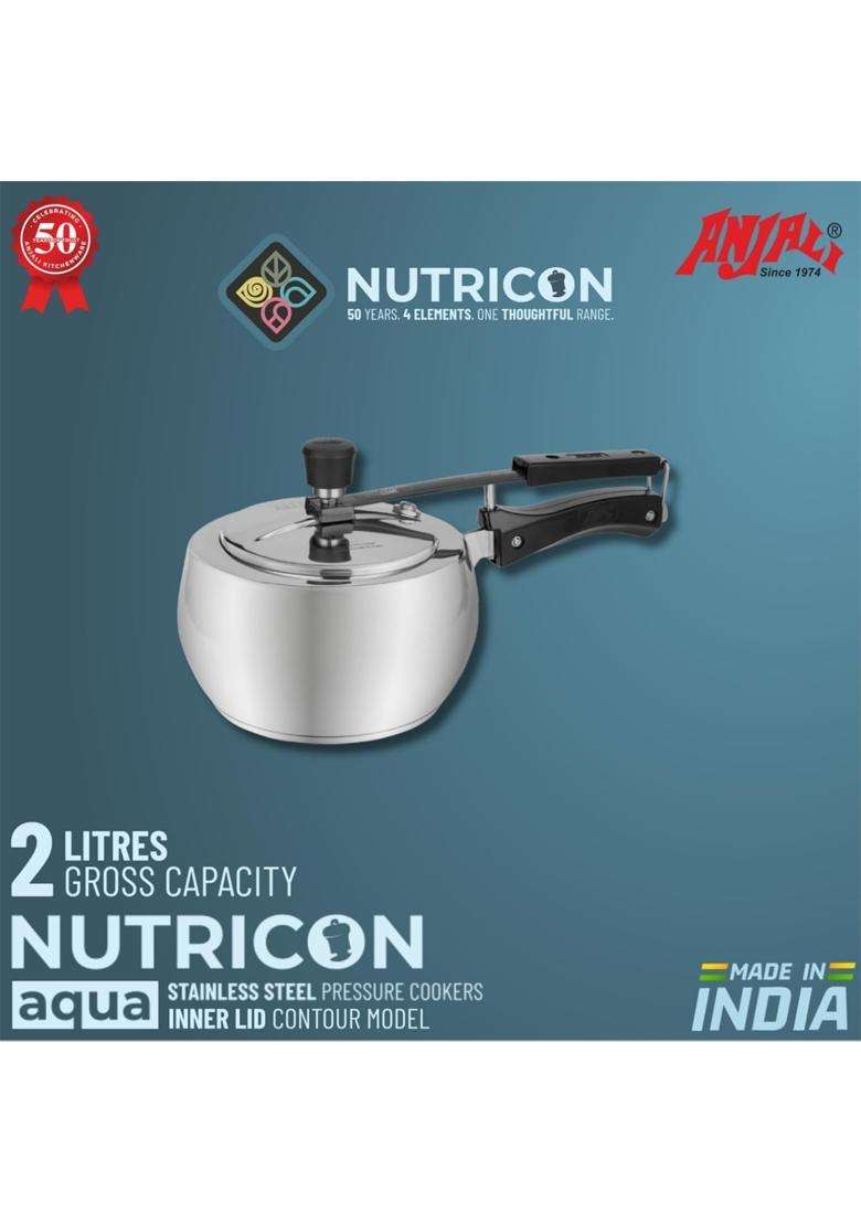 ANJALI Stainless Steel Pressure Cooker with Inner Lid | 2 L | 2.1 Qt | Induction Compatible - Indya