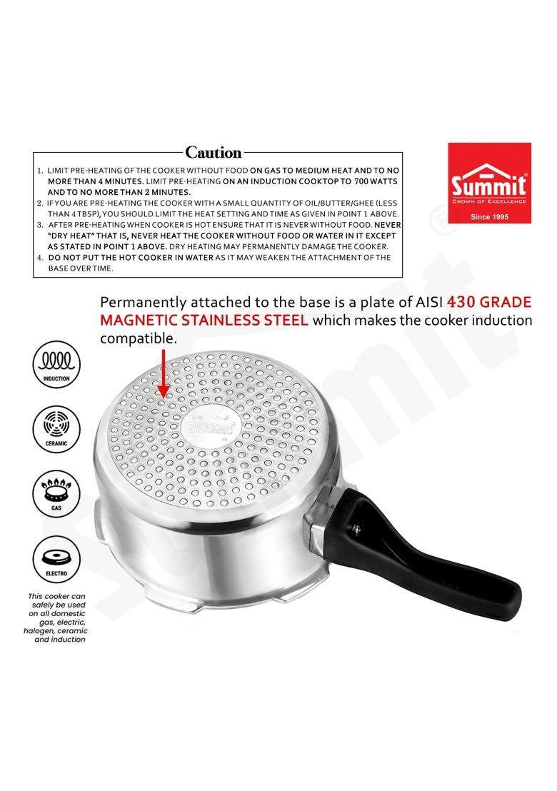 SUMMIT Outer Lid Mini Pan Induction Base Aluminum Pressure Cooker | 2 L | 2.1 Qt - Indya