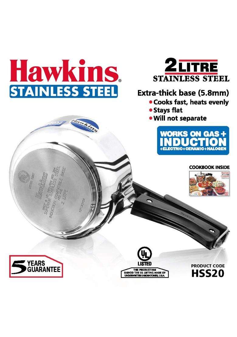 Hawkins Stainless Steel Pressure Cooker | 2 L | 2.1 Qt - Indya