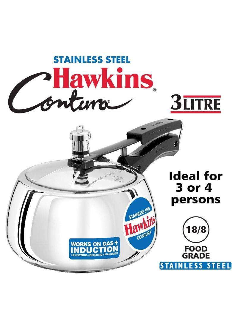 Hawkins Stainless Steel Contura Pressure Cooker Hawkins Stainless Steel Pressure | 3 L | 3.2 Qt - Indya