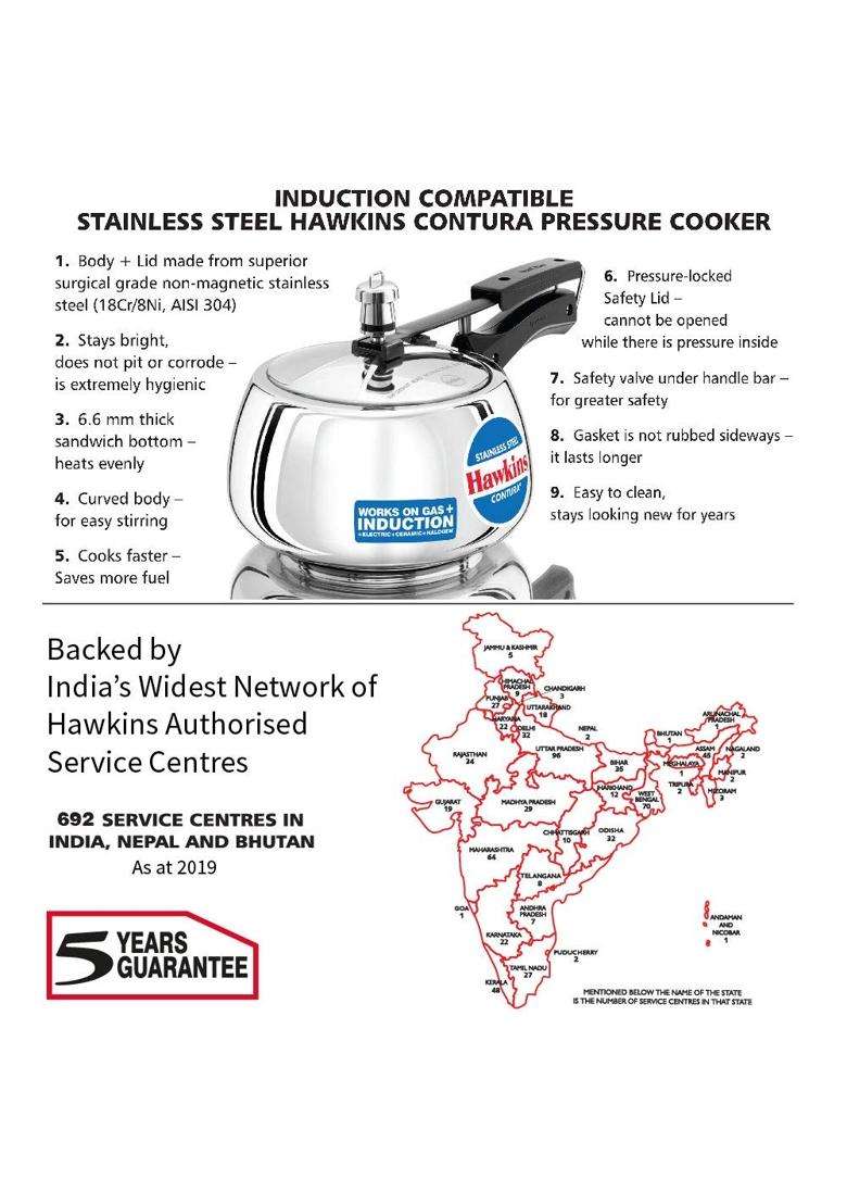 Hawkins Stainless Steel Contura Pressure Cooker Hawkins Stainless Steel Pressure | 3 L | 3.2 Qt - Indya