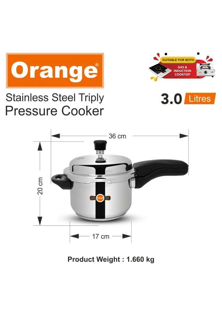Orange Triply Stainless Steel Pressure Cooker Combo Set Include Glass Lid with Strong | 3 L | 3.2 Qt | Pack of 2 | Induction Compatible - Indya