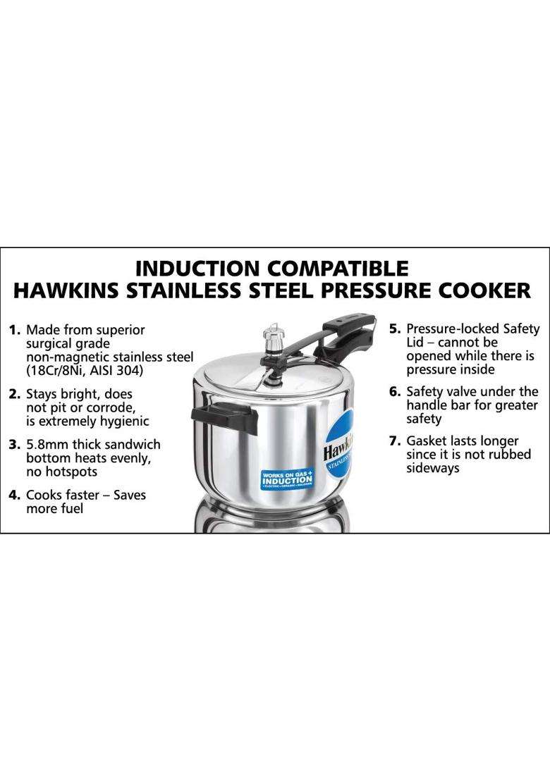 Hawkins - B30 Stainless Steel Pressure Cooker | 5 L | 5.3 Qt - Indya