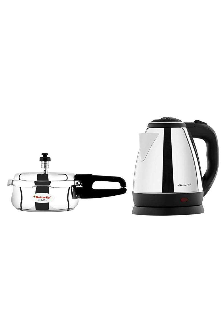 Butterfly Stainless Steel Curve Outer Lid Pressure Cooker | 2 L | 2.1 Qt - Indya