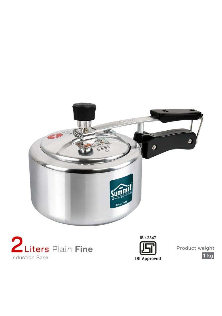 SUMMIT Inner Lid Plain Induction Base Fine Aluminium Pressure Cooker | 2 L | 2.1 Qt - Indya