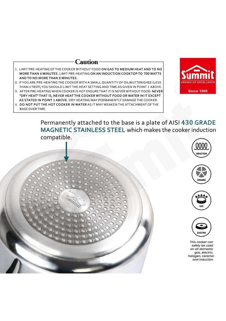 SUMMIT Inner Lid Plain Induction Base Fine Aluminium Pressure Cooker | 2 L | 2.1 Qt - Indya