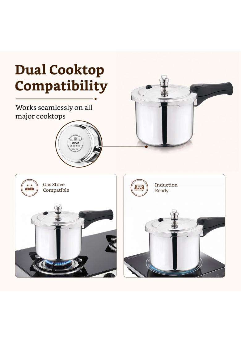 Solimo Amazon Brand Solimo Stainless Steel Pressure Cooker | 3 L | 3.2 Qt | Induction Compatible | Food Safe - Indya