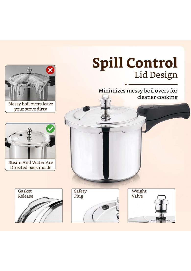 Solimo Amazon Brand Solimo Stainless Steel Pressure Cooker | 3 L | 3.2 Qt | Induction Compatible | Food Safe - Indya