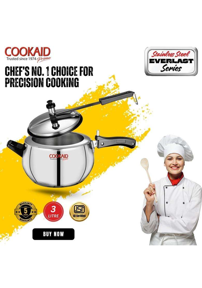 COOKAID Stainless Steel Everlast Series Inner Lid Pressure Cooker | 3 L | 3.2 Qt | Induction Compatible - Indya