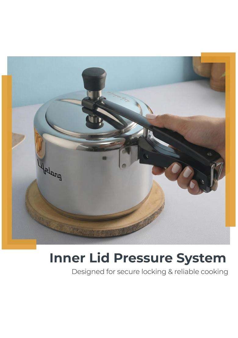 Lifelong Stainless Steel Pressure Cooker | 3 L | 3.2 Qt | Induction Compatible | Leak Proof | Rust Resistant - Indya