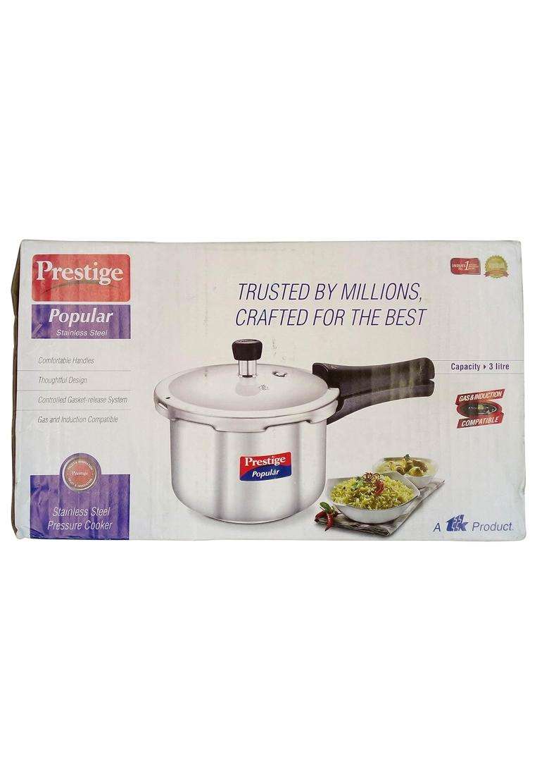 Prestige Popular Stainless Steel Pressure Cooker with Outer Lid | 3 L | 3.2 Qt - Indya