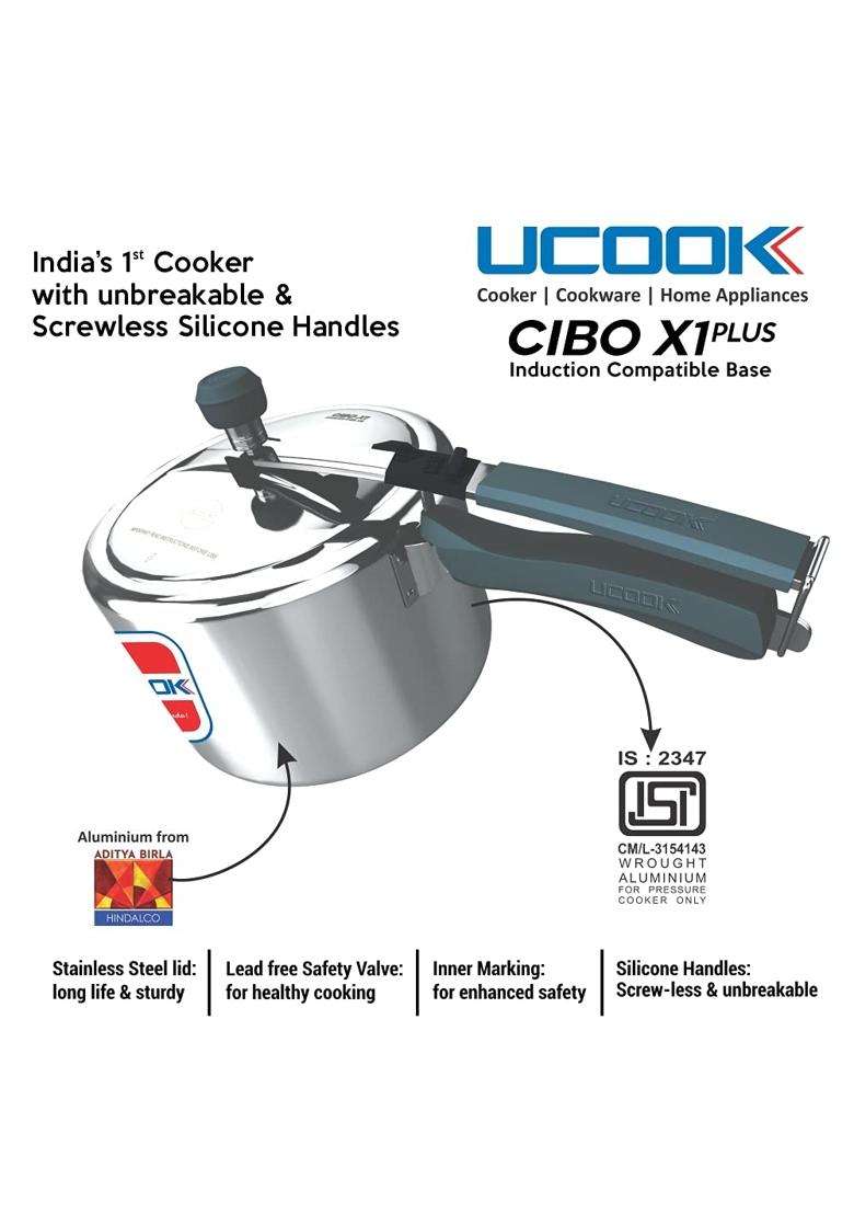 UCOOK By United Ekta Group. CIBO X1 Plus Aluminium Induction Pressure Cooker | 3 L | 3.2 Qt - Indya