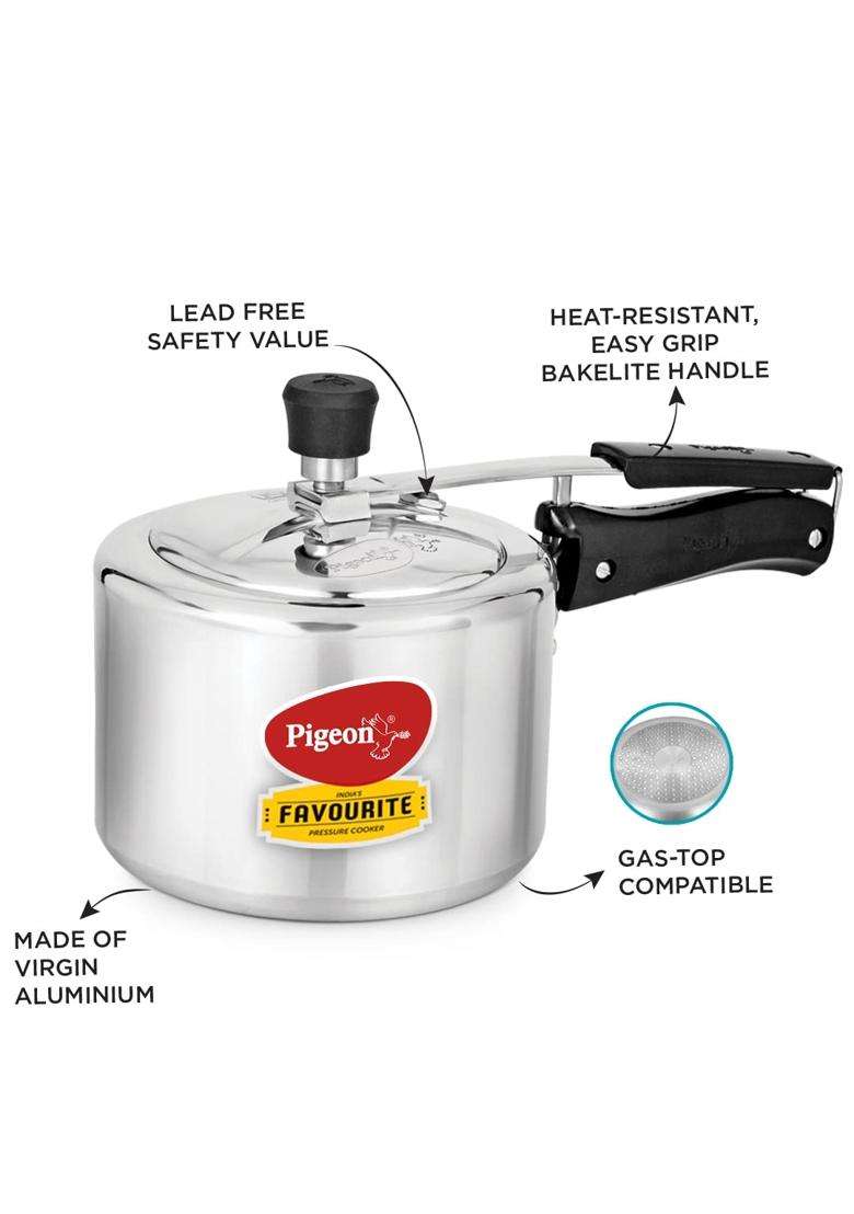 Pigeon By Stovekraft Favourite Aluminium Inner Lid Induction Base Pressure Cooker | 3 L | 3.2 Qt | Pack of 2 - Indya