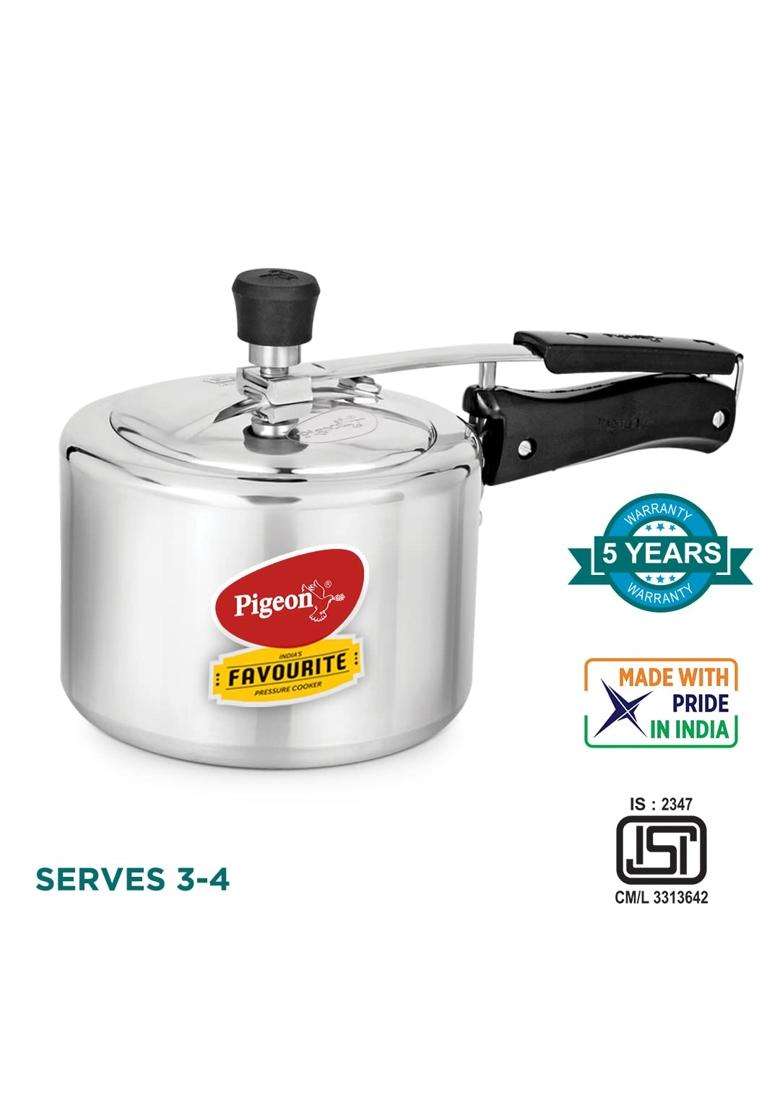 Pigeon By Stovekraft Favourite Aluminium Inner Lid Induction Base Pressure Cooker | 3 L | 3.2 Qt | Pack of 2 - Indya
